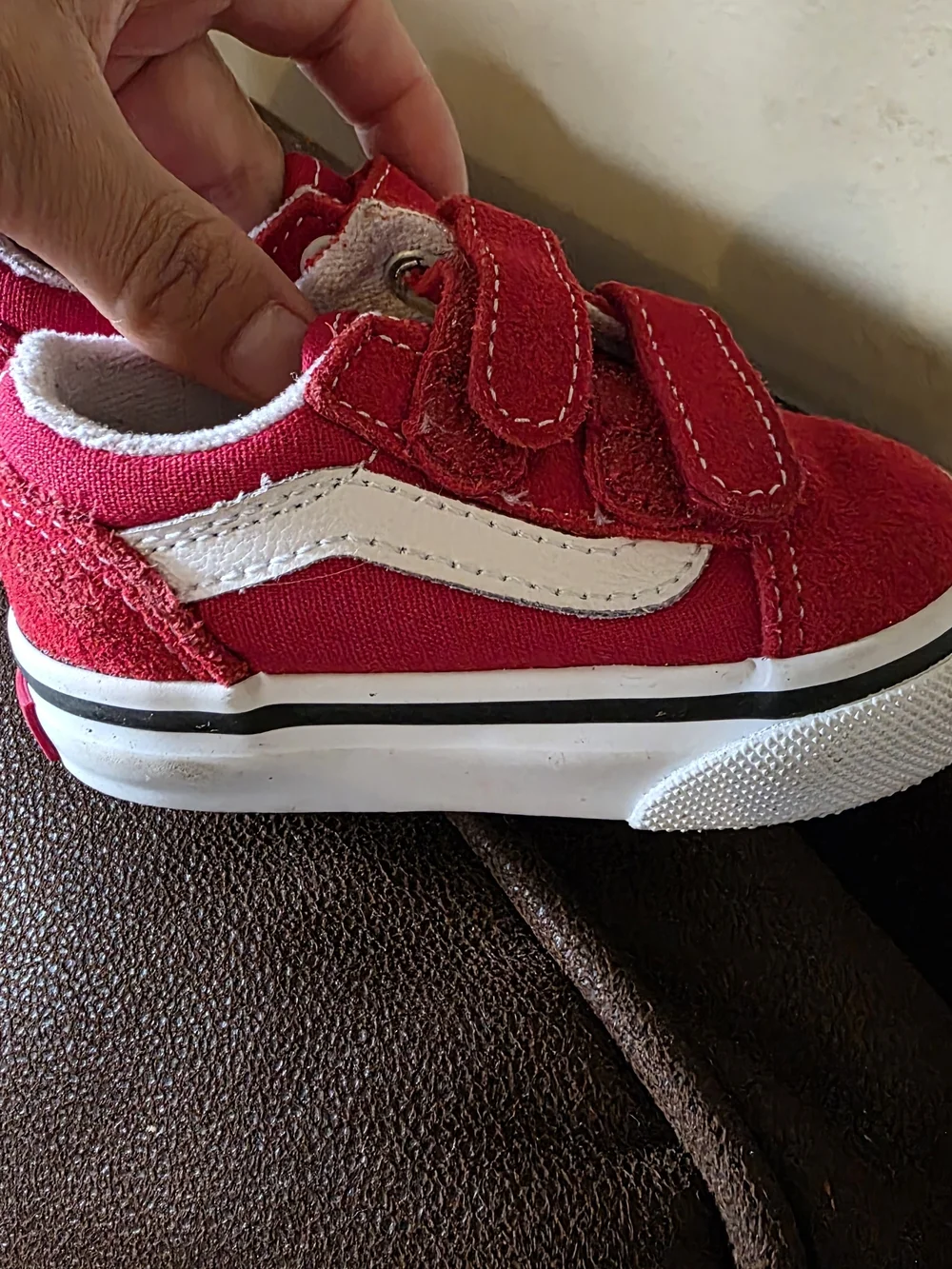 Vans Red and White Toddler Canvas Velcro Sneakers